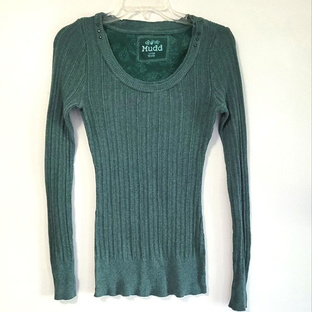 Mudd Green Long Sleeve Sweater Juniors Size Large
